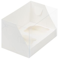 Коробка на 2 капкейка с пластиковой крышкой Белая 16х10х10 см 040150