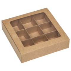 Коробка на 9 конфет раздвижная Крафт 14,7х14,7х3,4 см КУ-684
