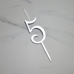 Свеча-топпер декоративная акриловая Цифра "5" Серебро 