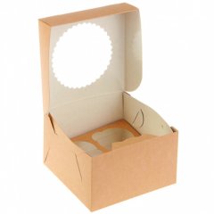 Коробка на 4 капкейка с окошком Крафт/Белая 25 шт OSQ MUF 4