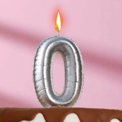 Свеча декоративная Цифра "0" Шар Серебро 5572714