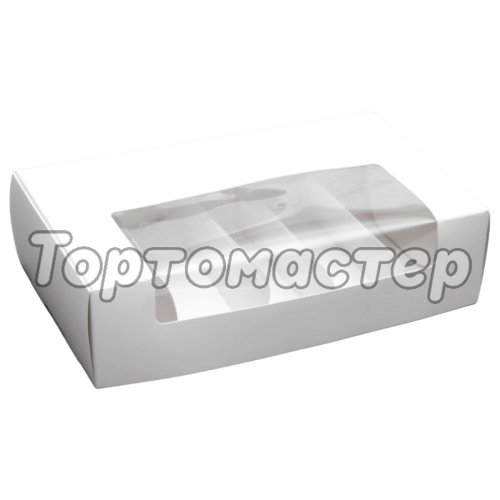 Коробка на 5 эклеров и эскимо с окном Белая 25х15х6,6 см КУ-208