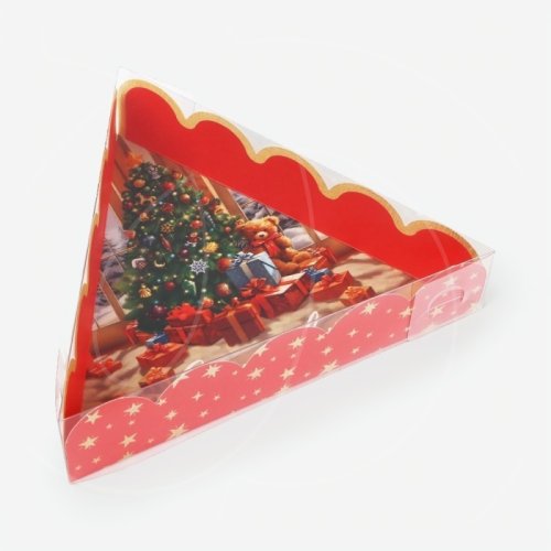 Коробка для сладостей с прозрачной крышкой "Ёлка с подарками" 18х18х4 см 10423679