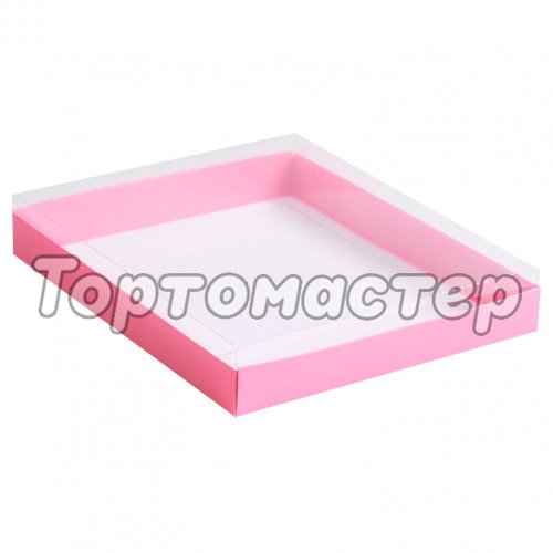 Коробка для сладостей с прозрачной крышкой Розовая 26х21х3 см КУ-143