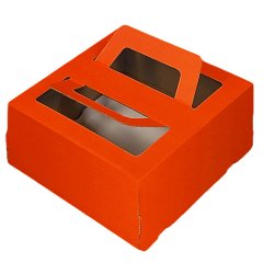 Коробка для торта с ручкой Красная 21х21х12 см 