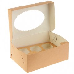 Коробка на 6 капкейков с окошком Крафт/Белая OSQ MUF 6