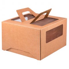 Коробка для торта с окном и ручкой Крафт 24х24х20 см 