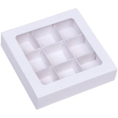 Коробка на 9 конфет раздвижная Белая 14,7х14,7х3,4 см 5 шт КУ-683 
