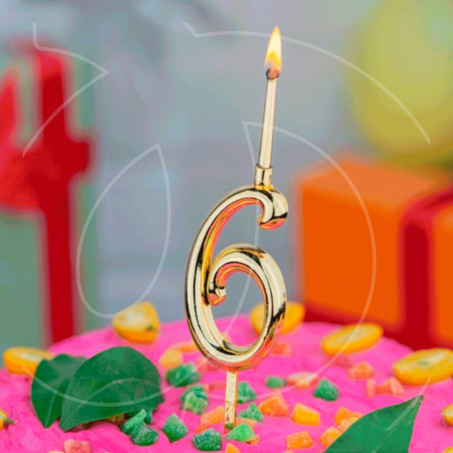 Свеча декоративная Цифра "6" Золотая 