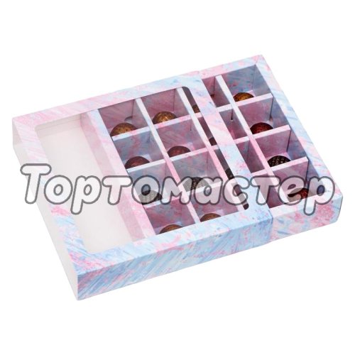 Коробка на 16 конфет с окном розовая 18х18х4 см ку-360,  ку-00360