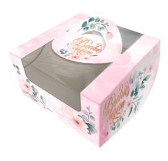 Коробка для бенто-торта с окном и ручкой Весна 14х14х8 см КУ-794