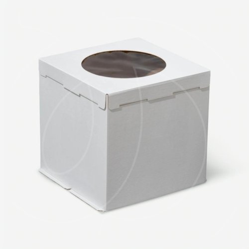 Коробка для торта с круглым окном белая 28х28х28 см 2.37.1	