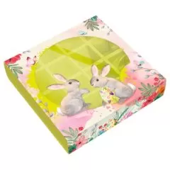 Коробка на 16 конфет с окном "Зайчата" 17,7х17,7х3,8 см КУ-677  КУ-00677